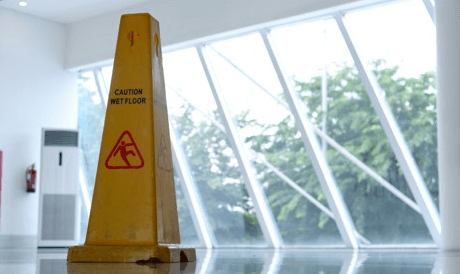 wet floor sign in an office building