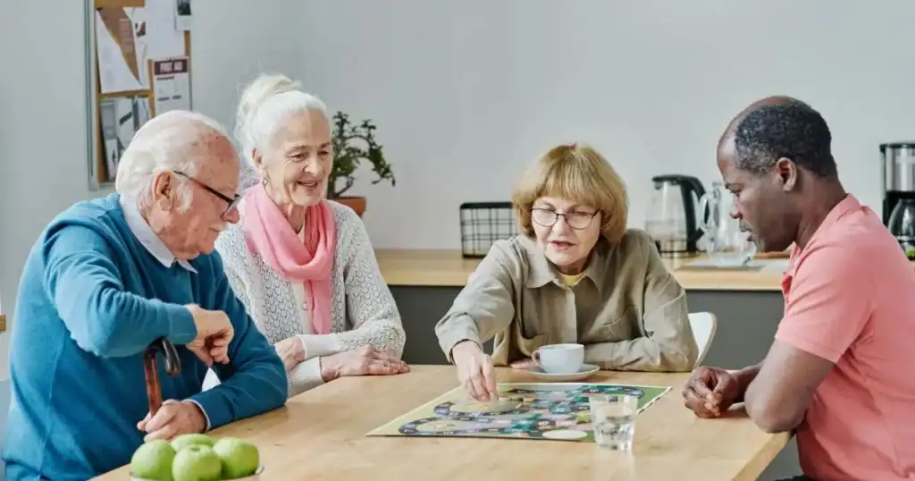 senior citizens playing board games