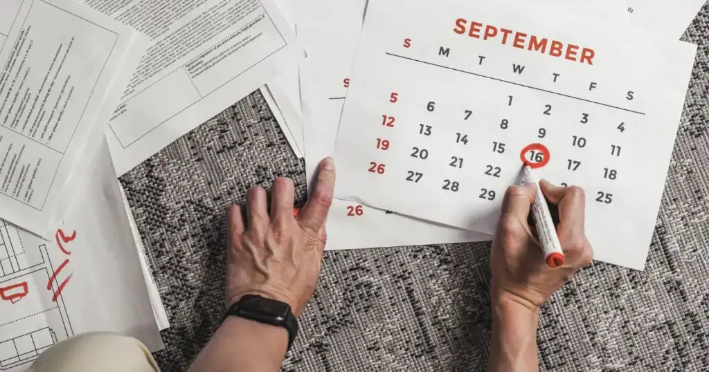 a calendar being filled out
