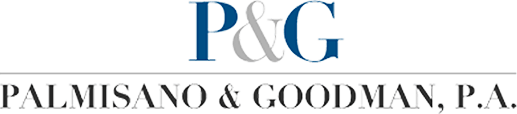Palmisano & Goodman logo with firm initials P&G for Woodbridge NJ personal injury practice.