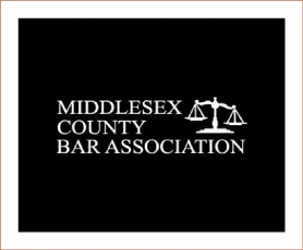 Middlesex County Bar Association logo on black background with scales.